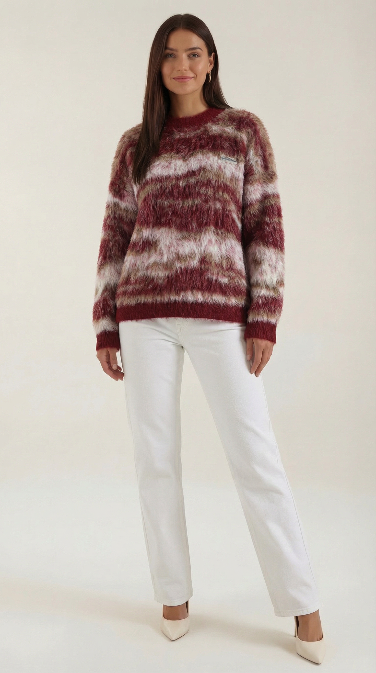 Melanie Women's Long Sleeve Patterned Knit Jumper - Red
