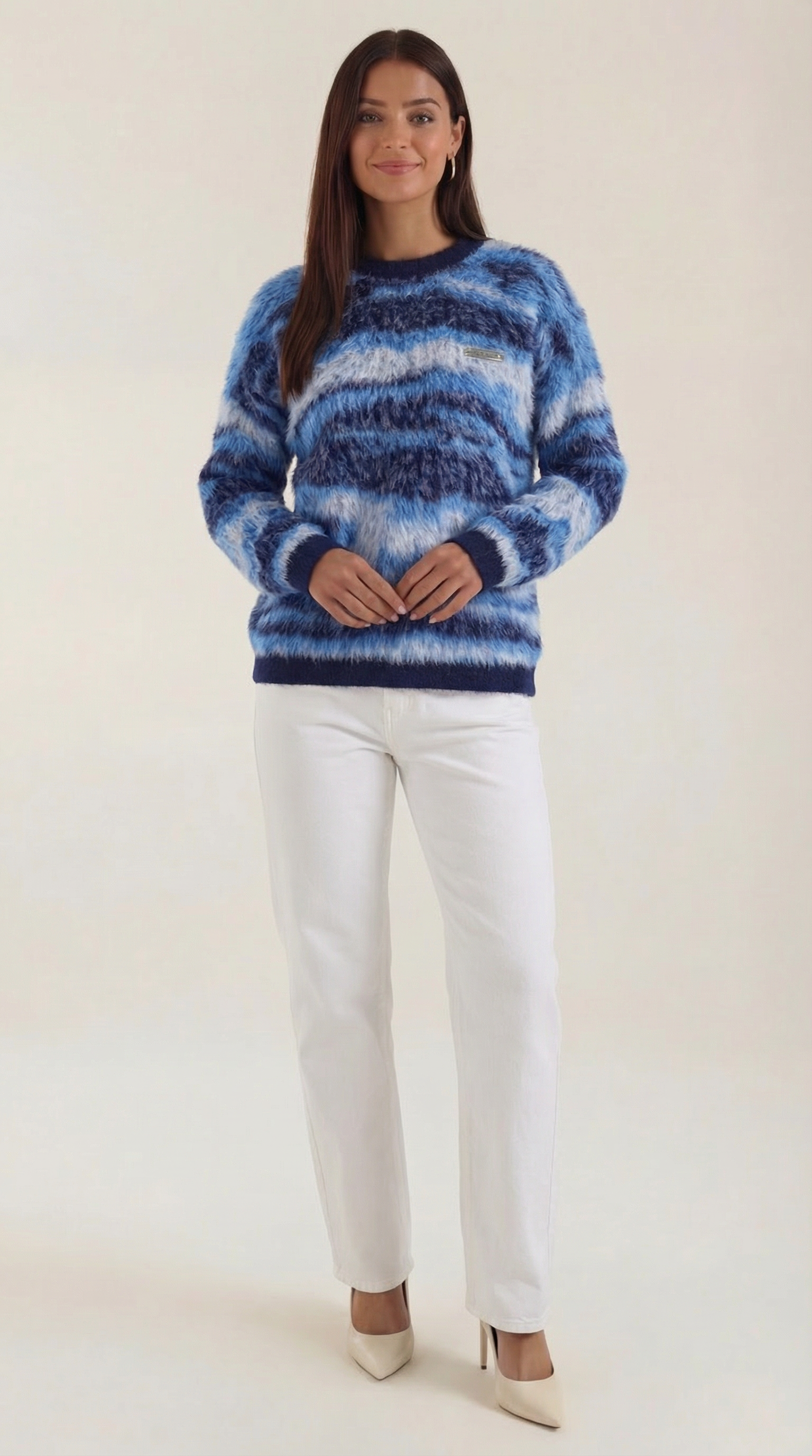 Melanie Women's Long Sleeve Patterned Knit Jumper - Blue