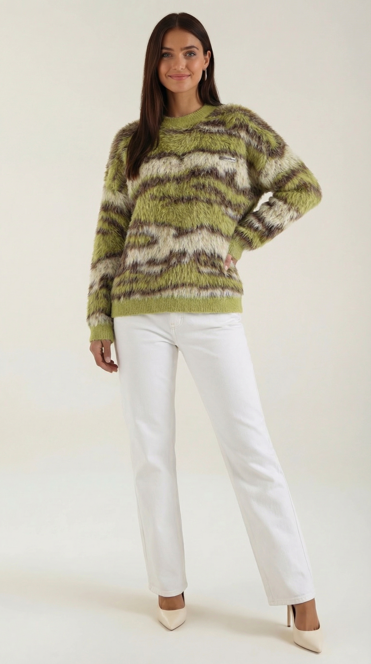 Melanie Women's Long Sleeve Patterned Knit Jumper - Green