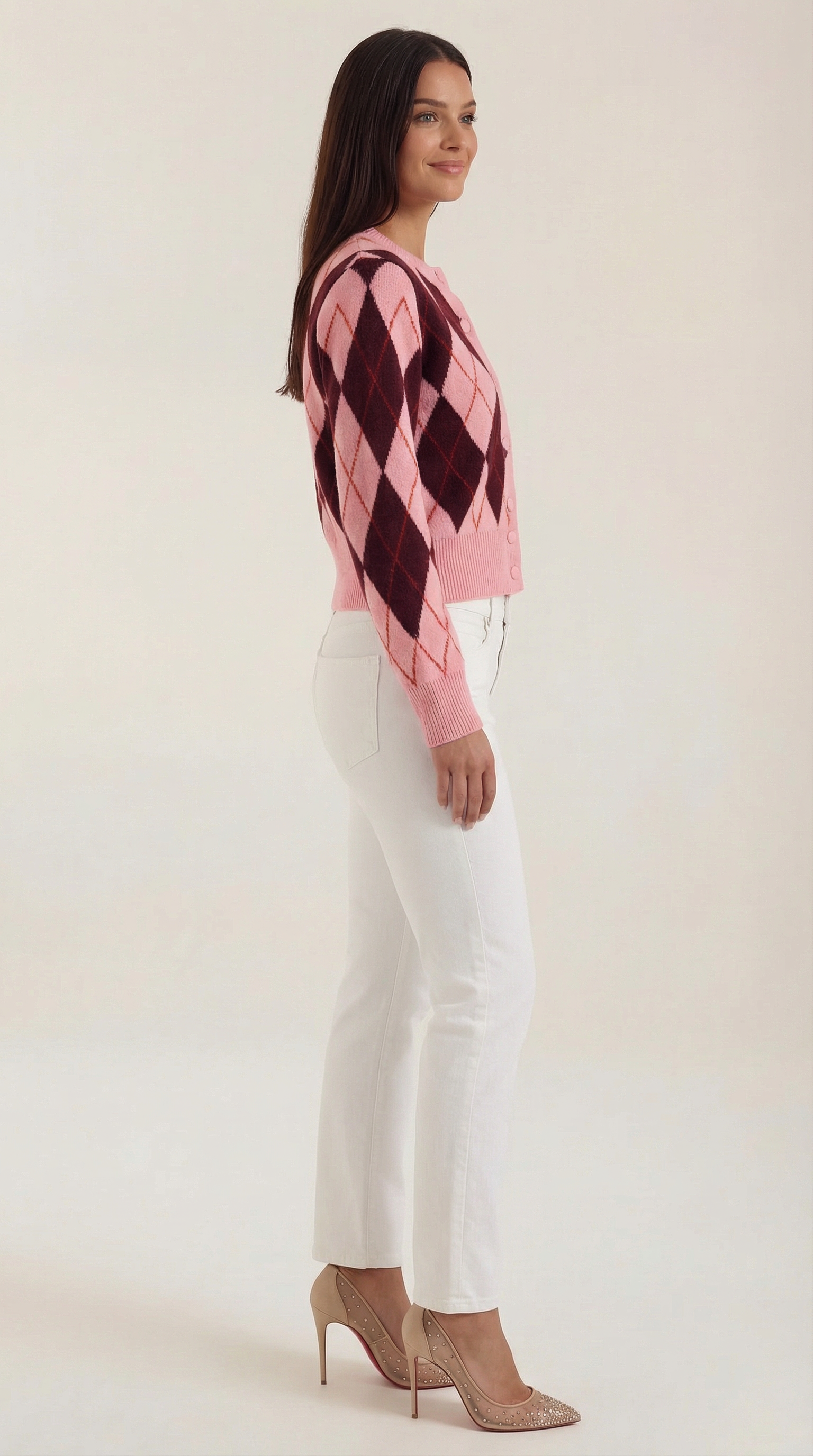 Melody Women's Argyle Button-Up Knitted Cardigan