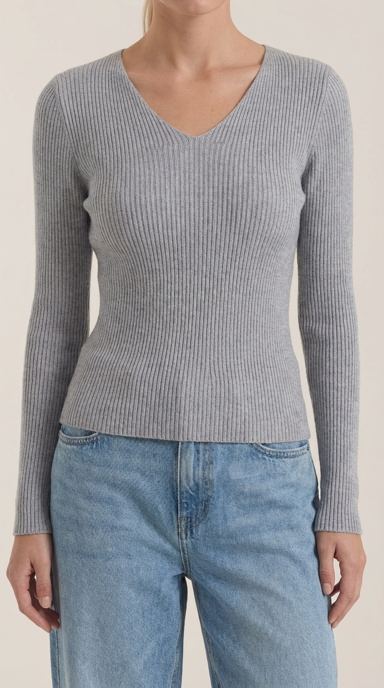 Michelle Women's Soft Ribbed V-Neck Knit Jumper