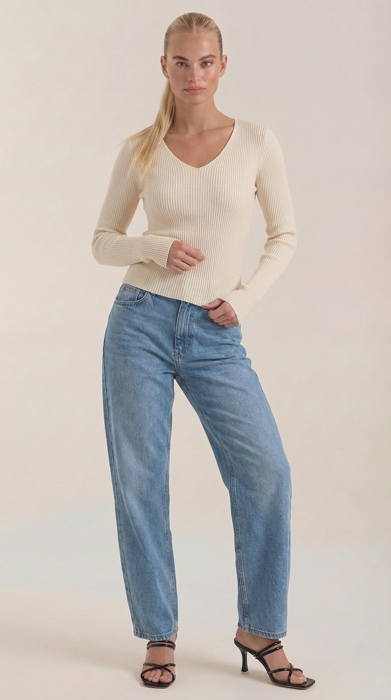 Michelle Women's Soft Ribbed V-Neck Knit Jumper - Apricot