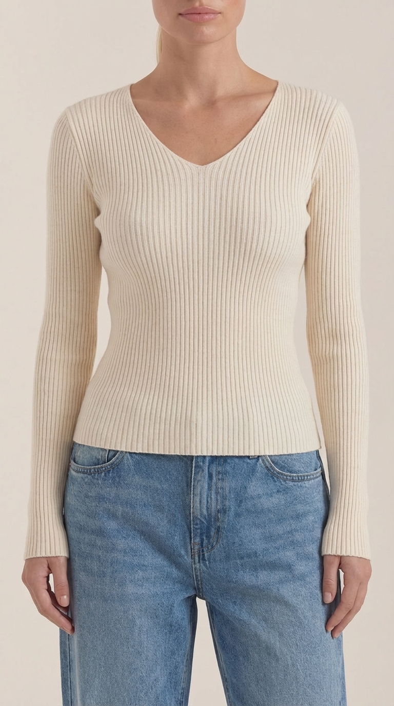 Michelle Women's Soft Ribbed V-Neck Knit Jumper