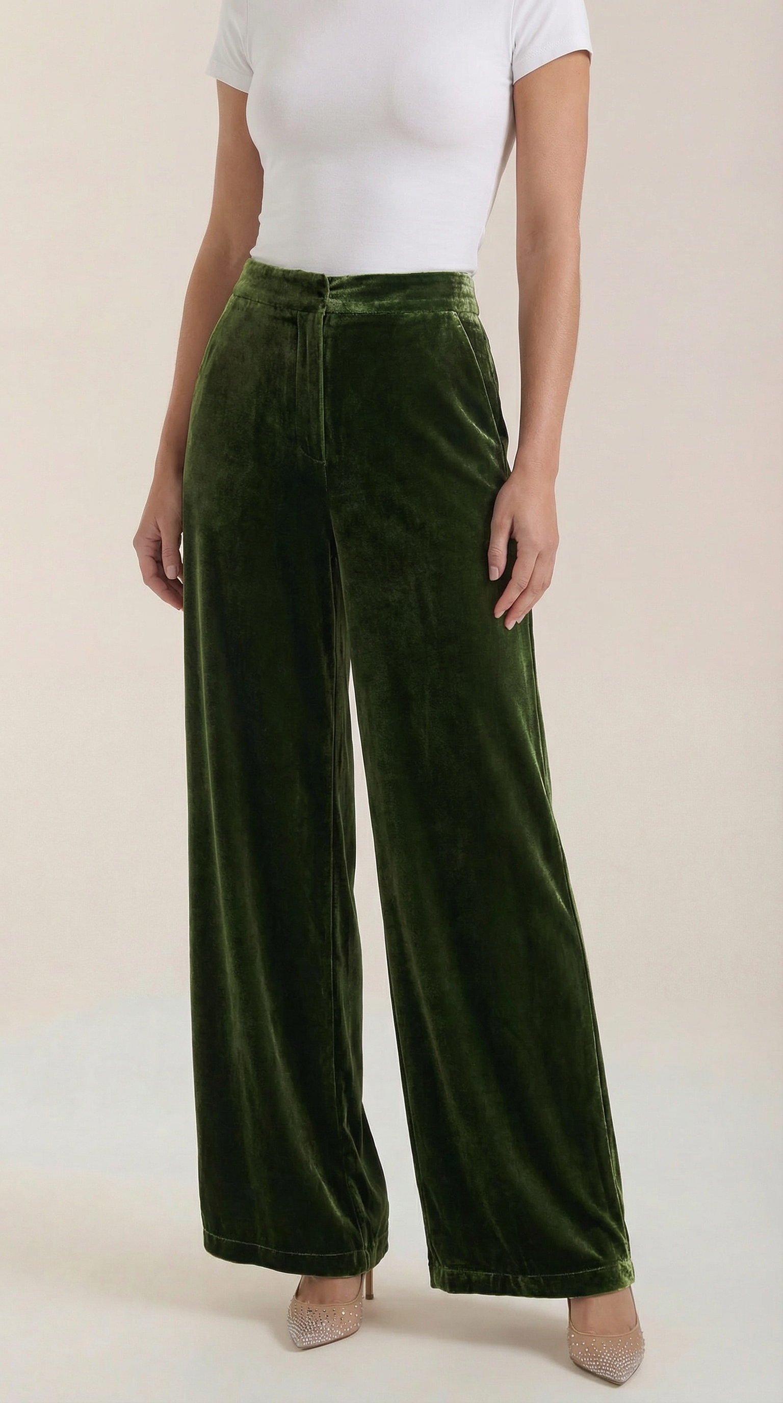 Nadine Women's High Waist Velvet Wide Leg Trousers