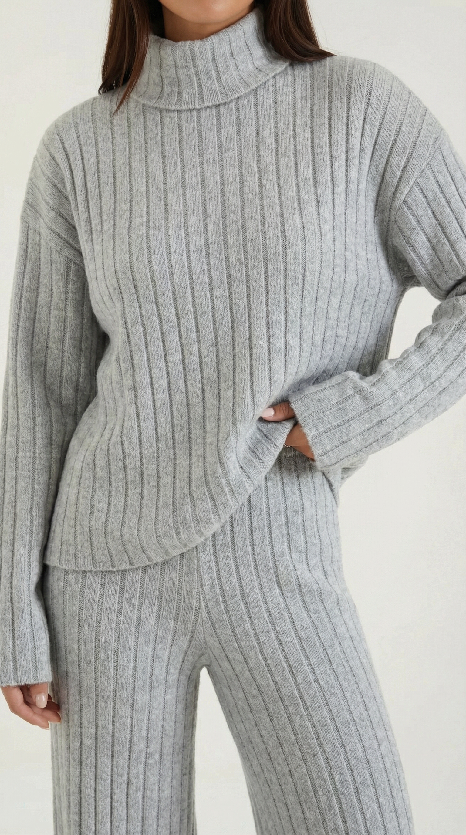 Nicole Women's Ribbed Knit Top and Trouser Lounge Set