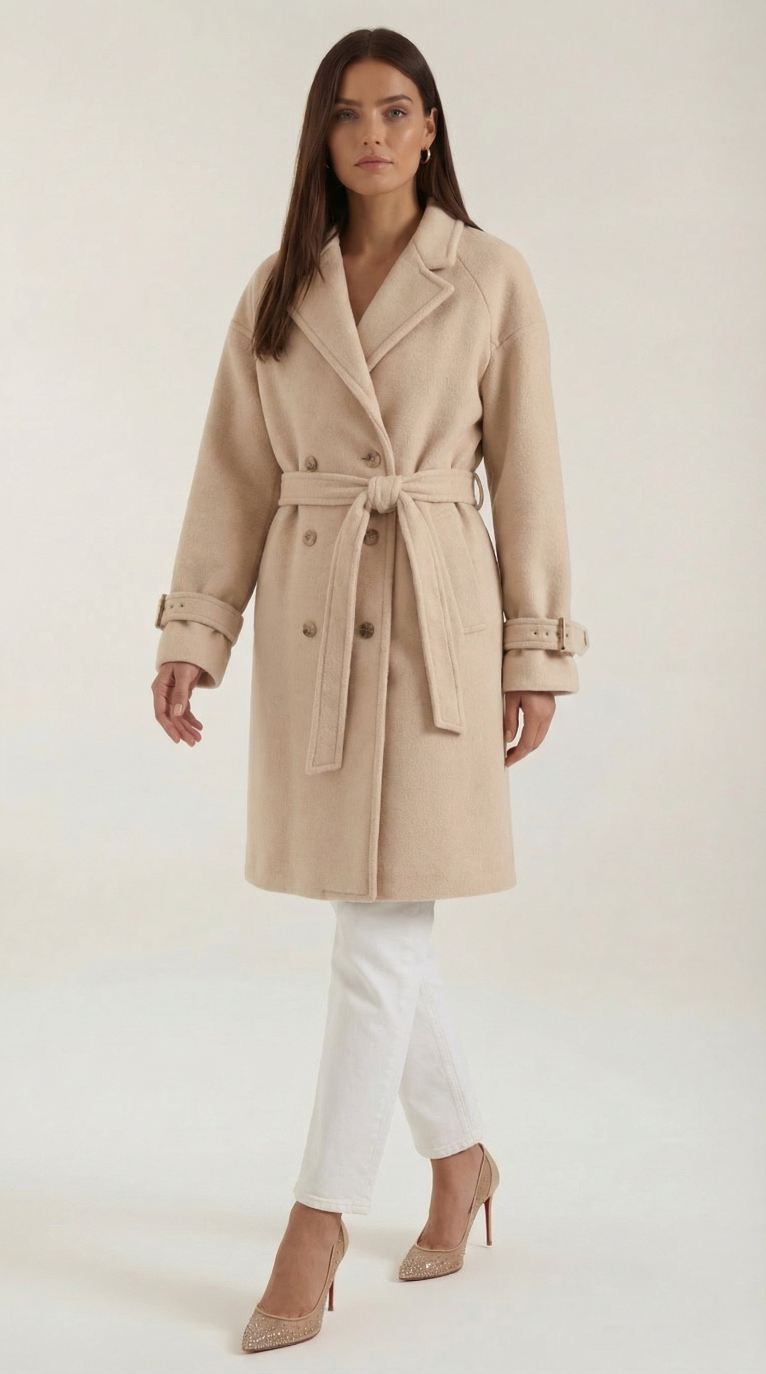 Orinthia Women's Oversized Belted Fleece Wrap Coat - Beige