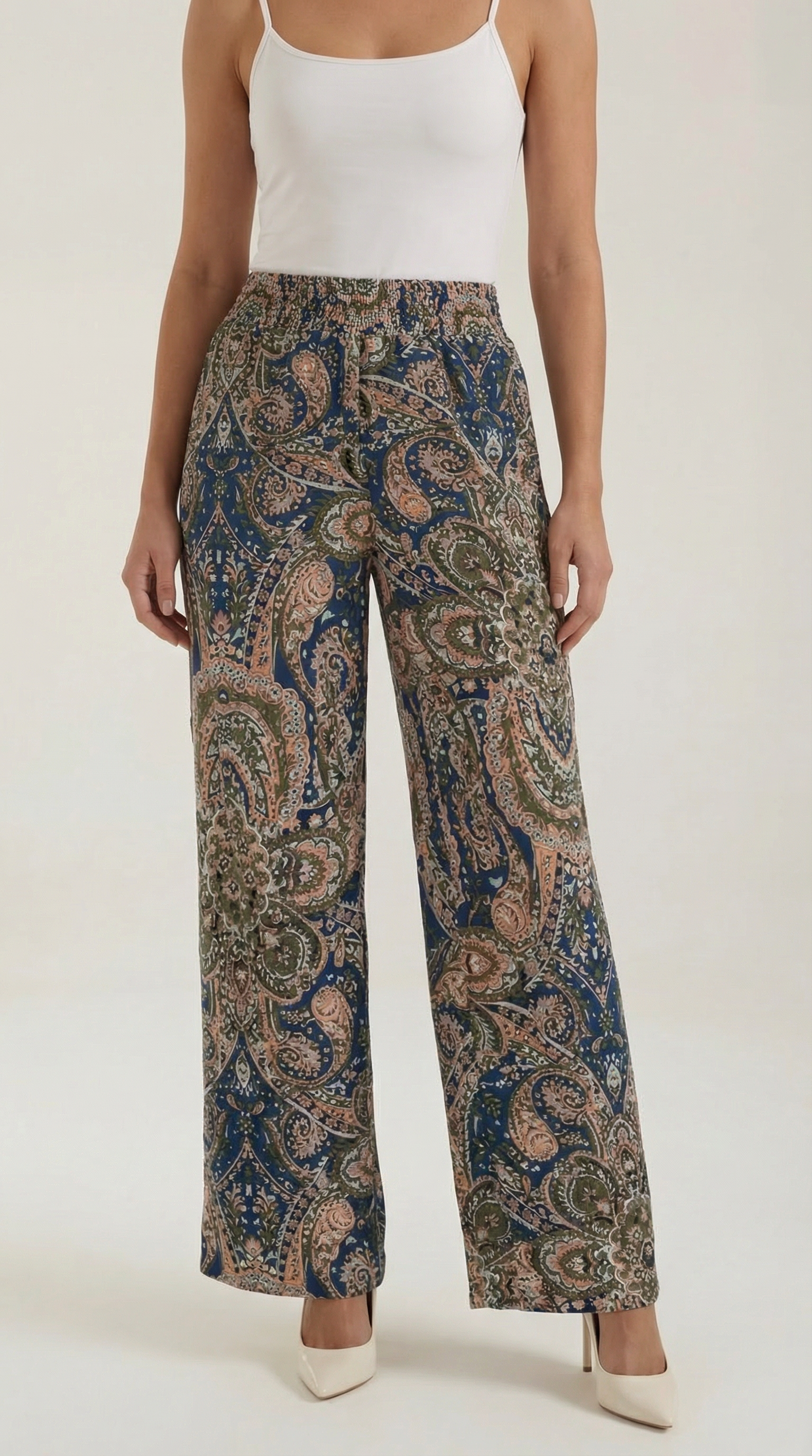 Pam Women's Flowy Wide Leg Paisley Print Trousers
