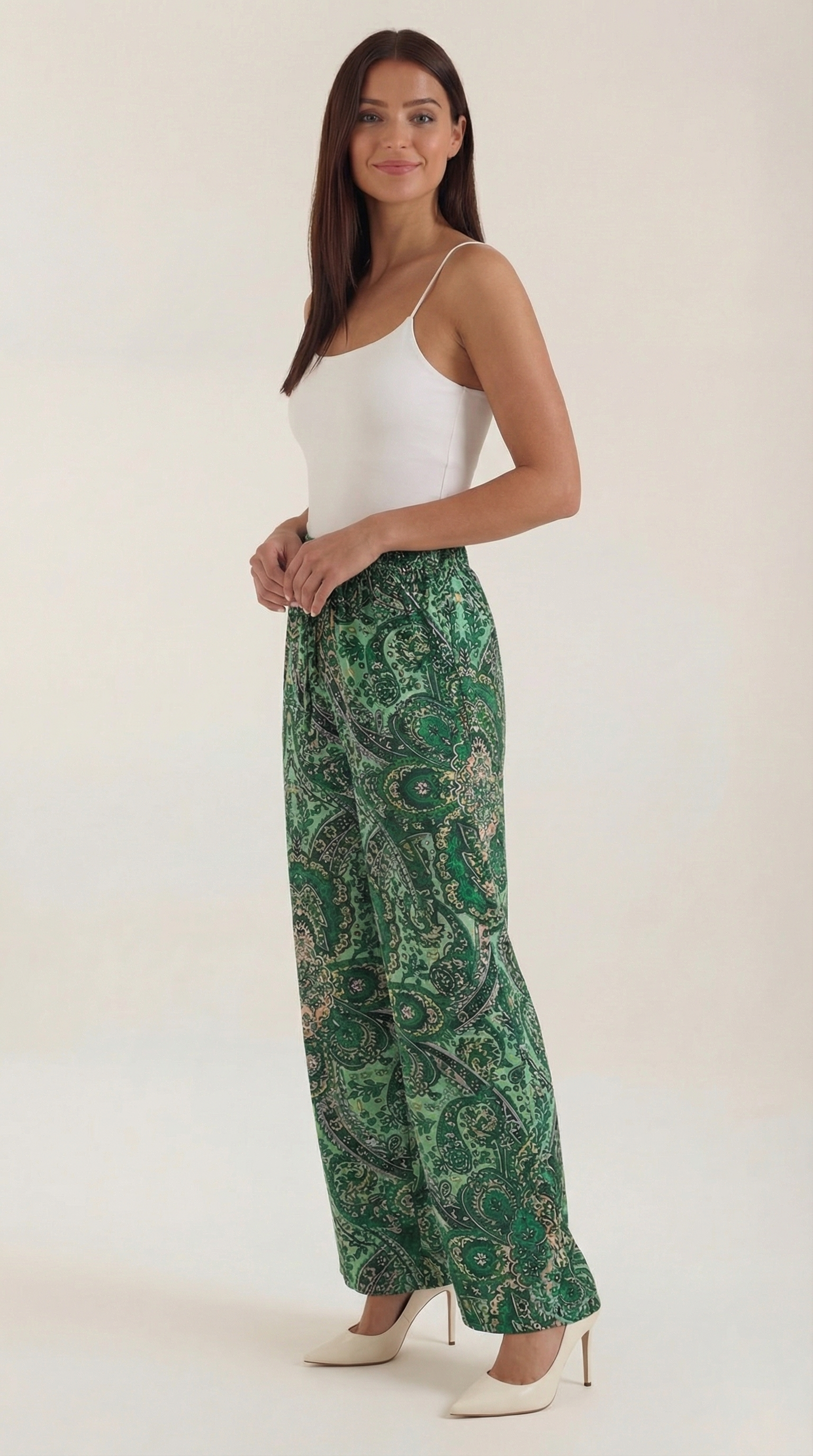 Pam Women's Flowy Wide Leg Paisley Print Trousers