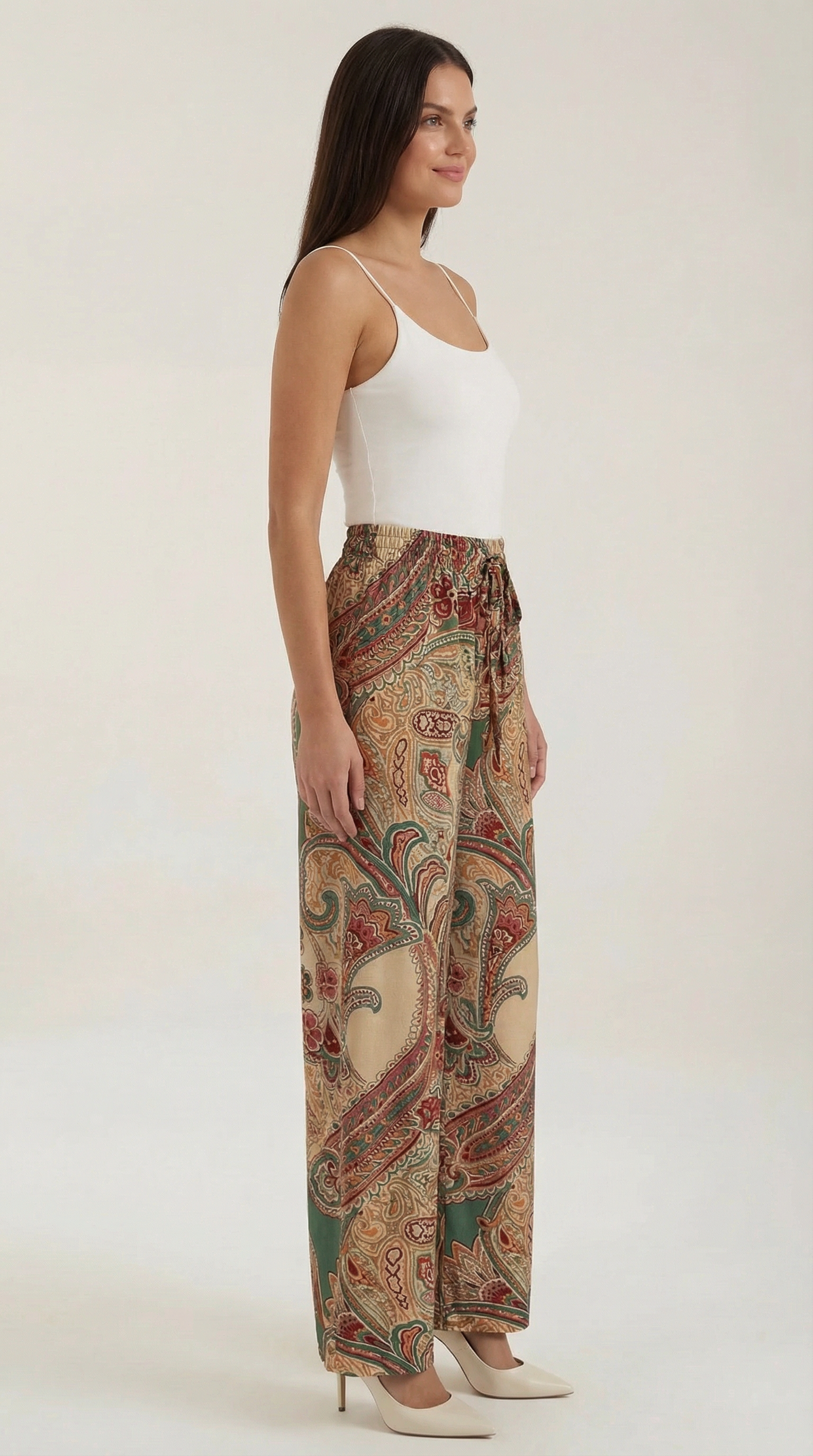 Pam Women's Flowy Wide Leg Paisley Print Trousers