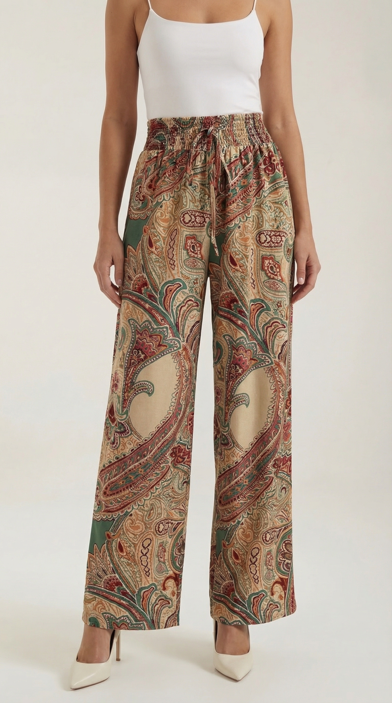 Pam Women's Flowy Wide Leg Paisley Print Trousers