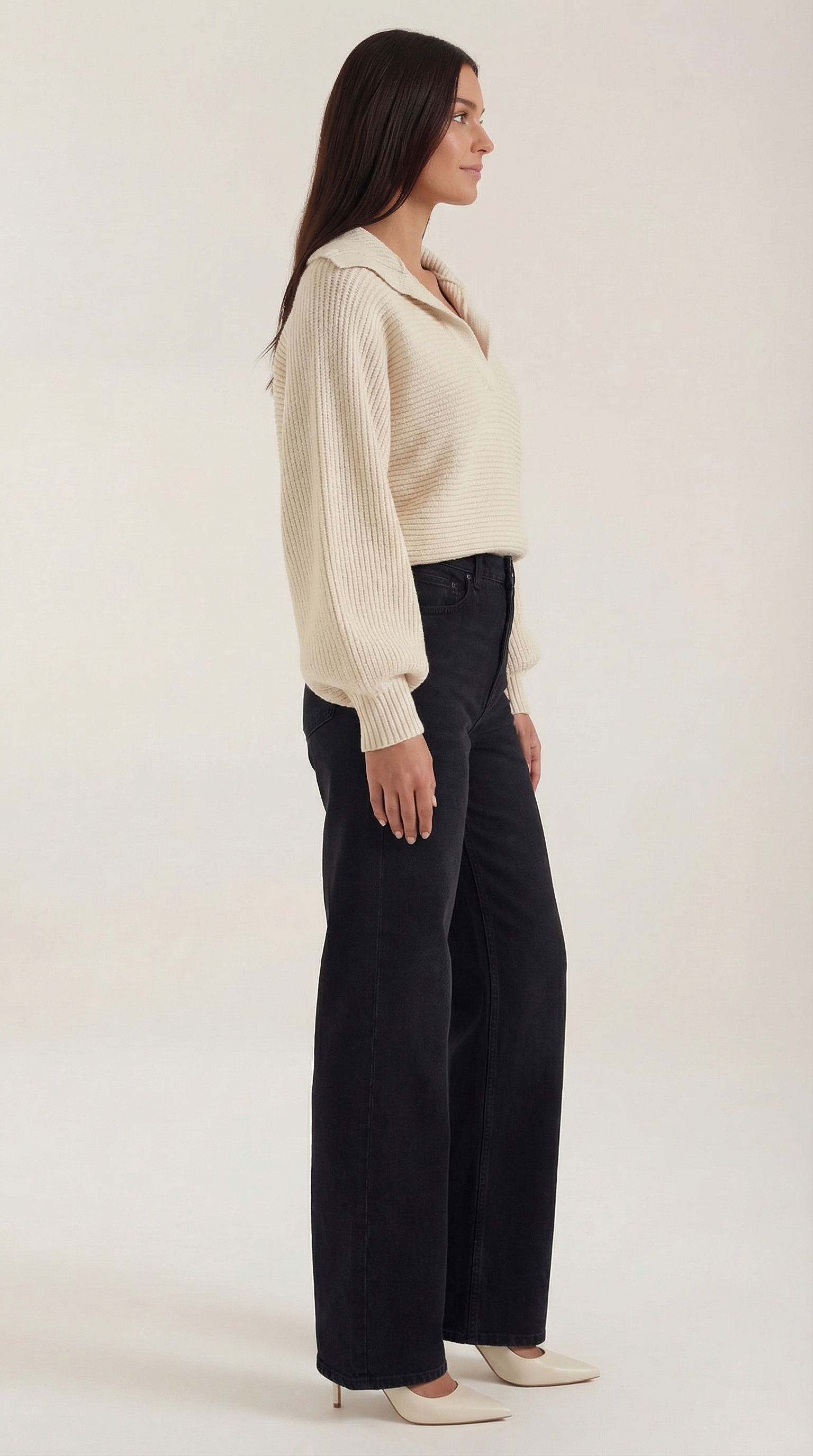 Pauline Women's Ribbed Collared Chunky Knit Jumper