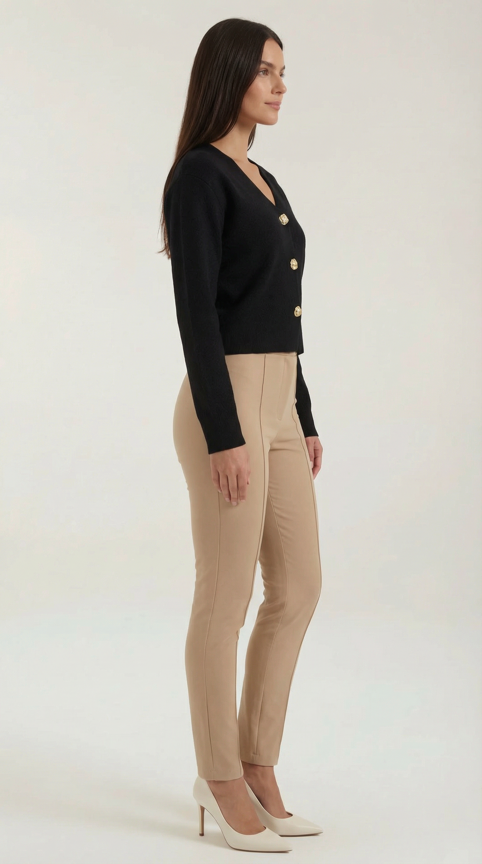 Phyllis Women's Cropped V-Neck Gold Button Knit Cardigan