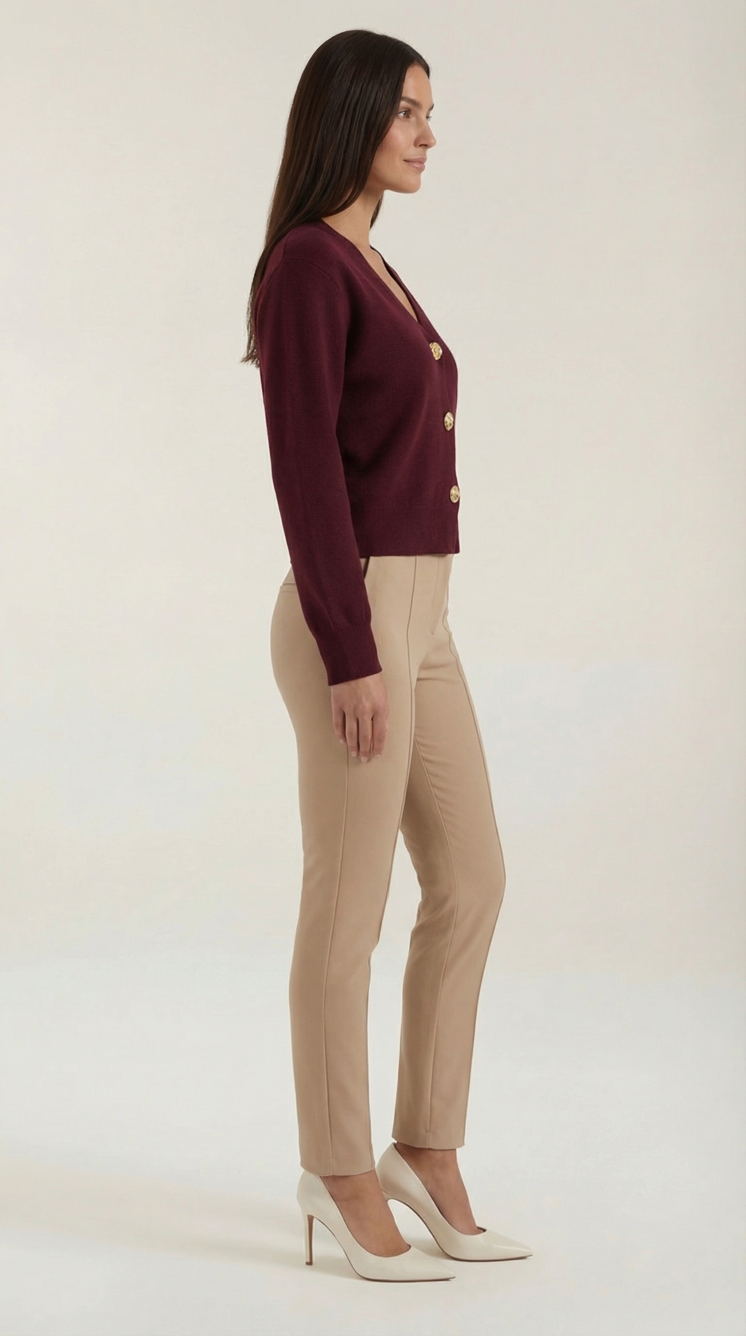 Phyllis Women's Cropped V-Neck Gold Button Knit Cardigan