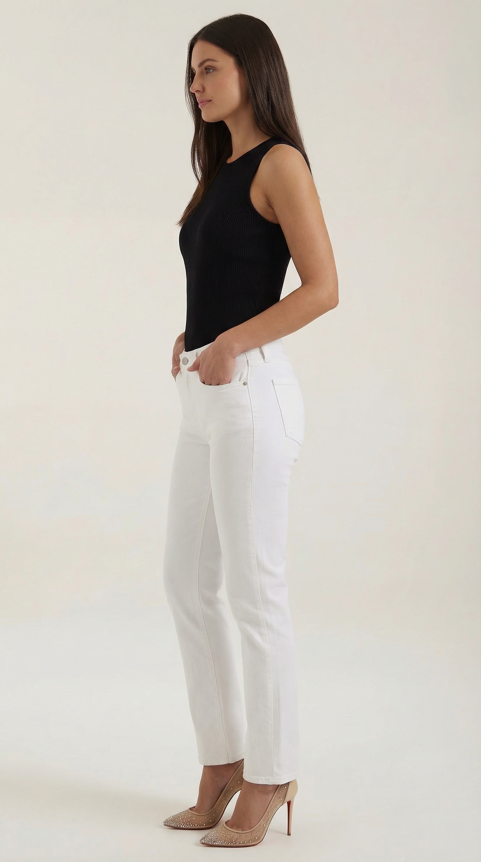 Rain Women's Fitted Crew Neck Ribbed Tank Top