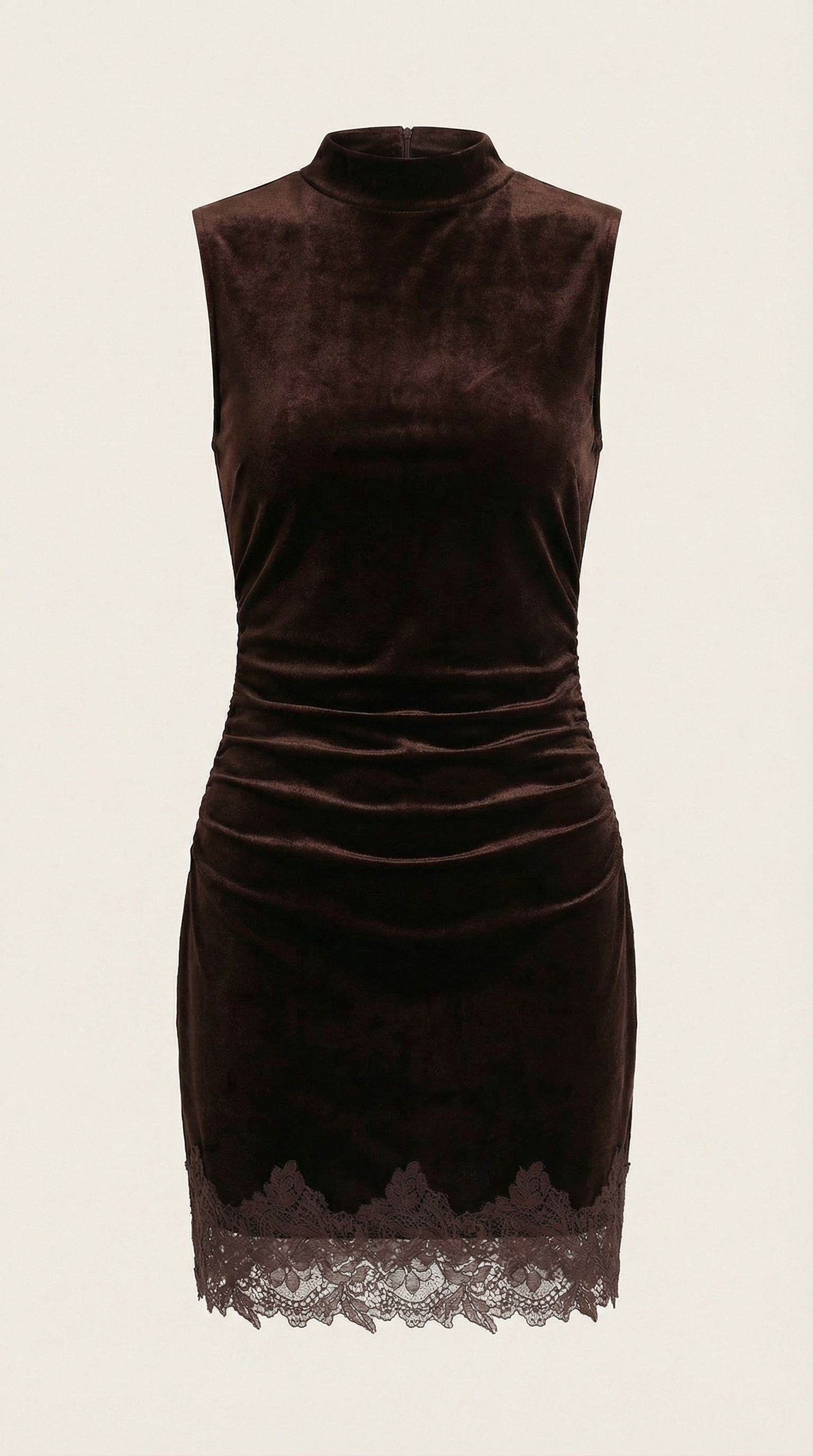 Ramona Women's Ruched Mock Neck Velvet Mini Dress