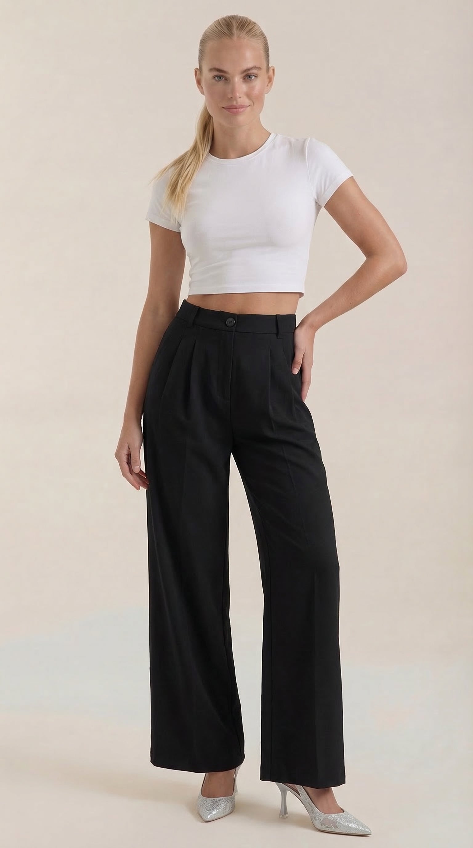 Rebecca Women's High Waist Wide-Leg Office Trousers - Black