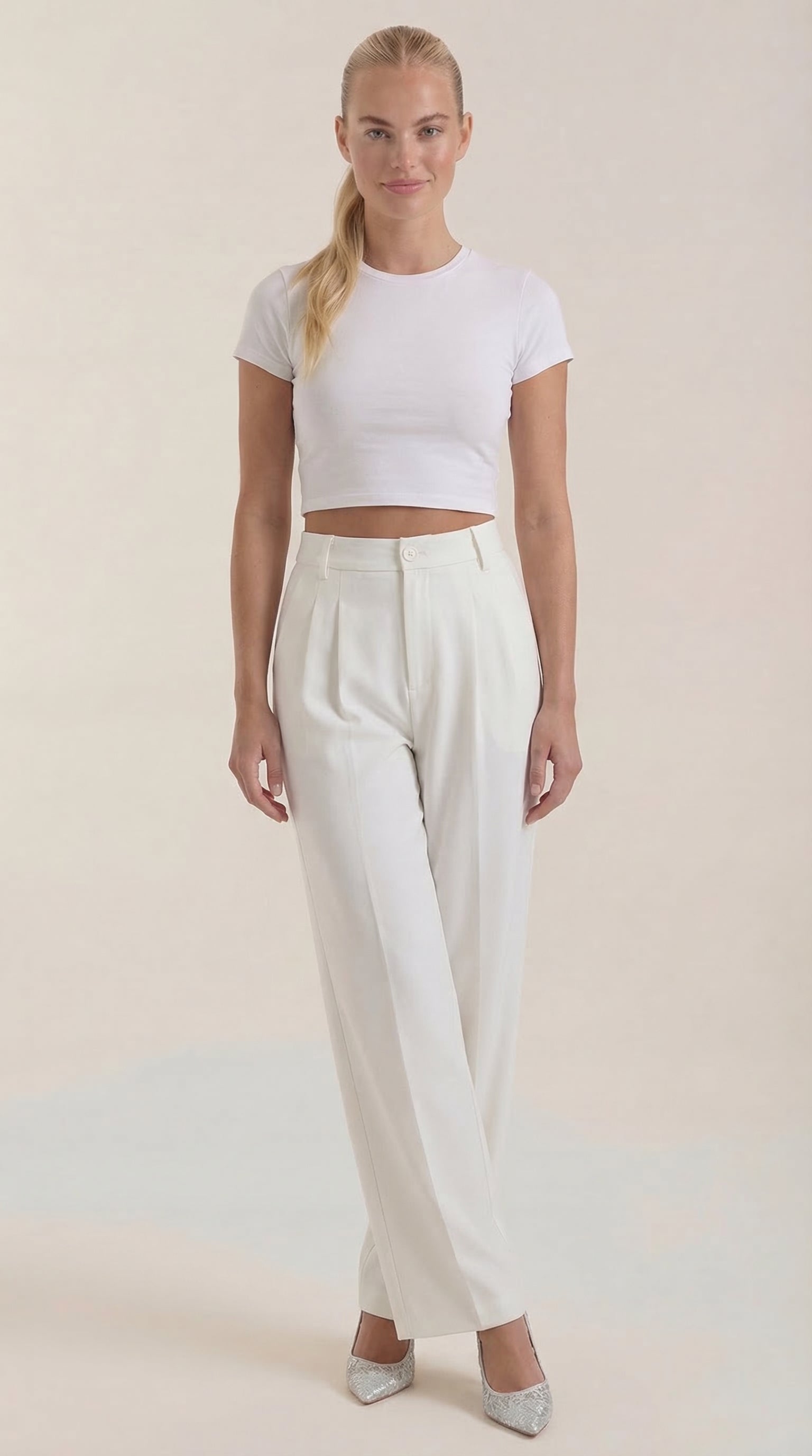 Rebecca Women's High Waist Wide-Leg Office Trousers - White