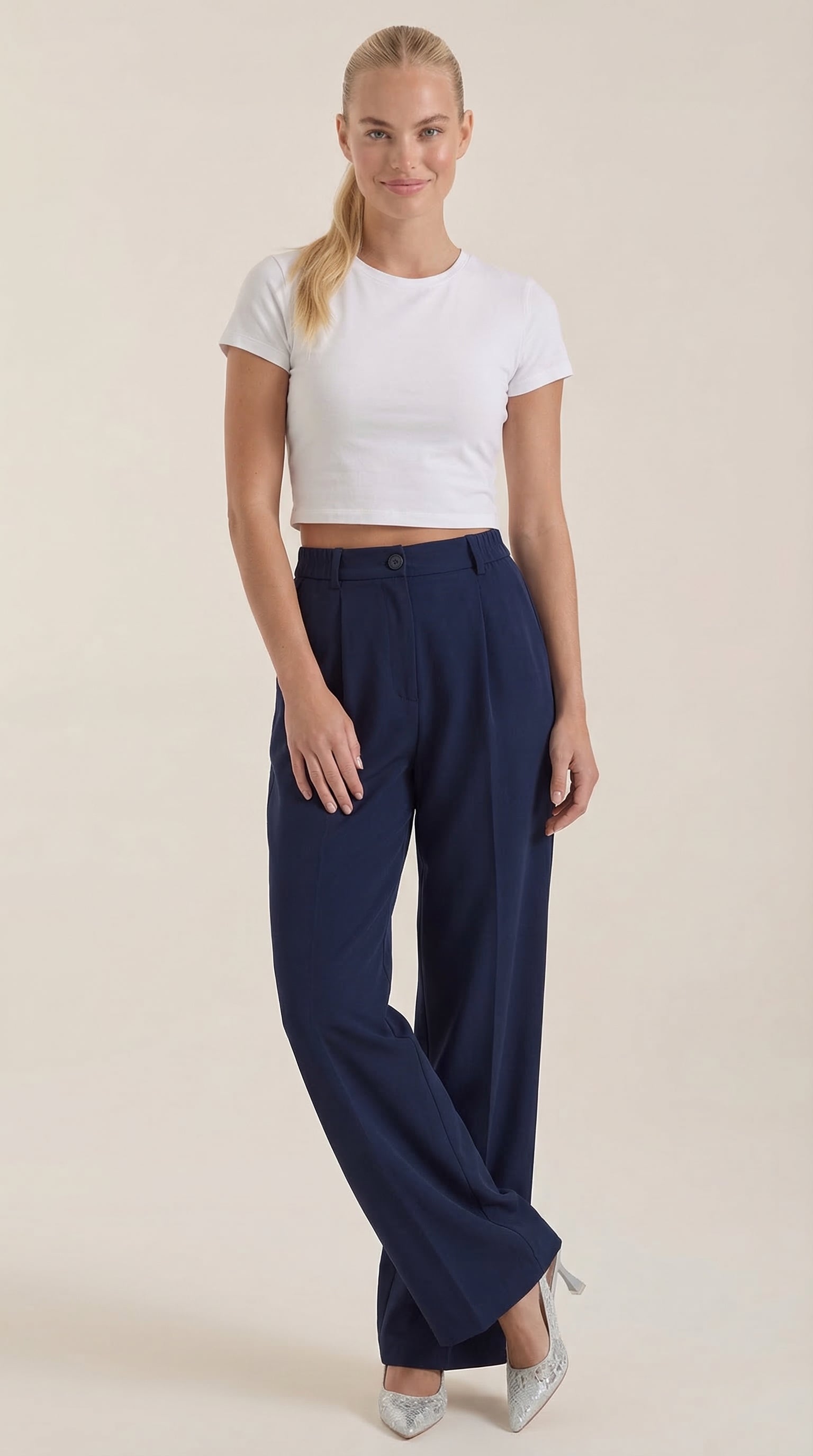 Rebecca Women's High Waist Wide-Leg Office Trousers - Navy