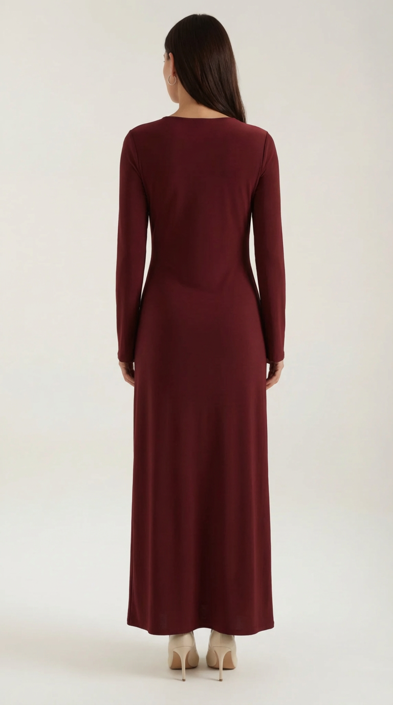 Renee Women's Ruched Waist Long Sleeve Maxi Dress