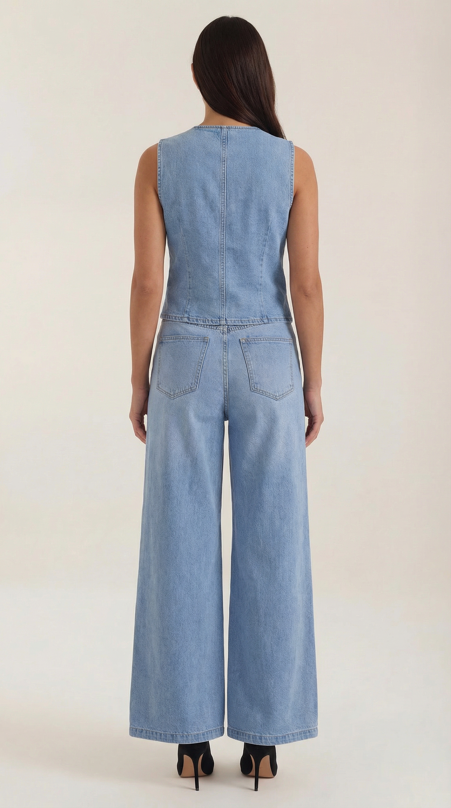 Rhonda Women's Denim Waistcoat and Wide Leg Trouser Set