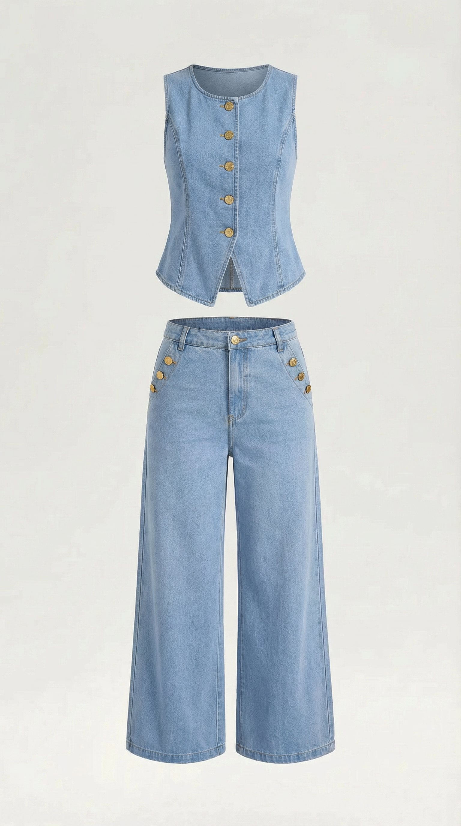 Rhonda Women's Denim Waistcoat and Wide Leg Trouser Set