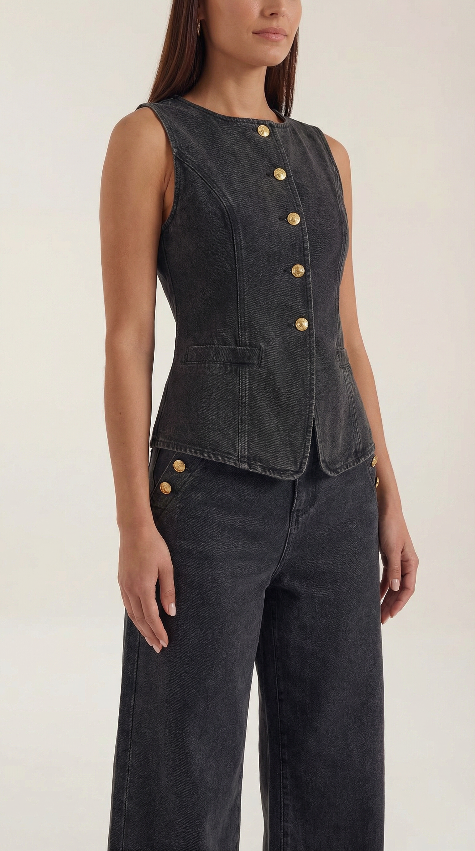 Rhonda Women's Denim Waistcoat and Wide Leg Trouser Set