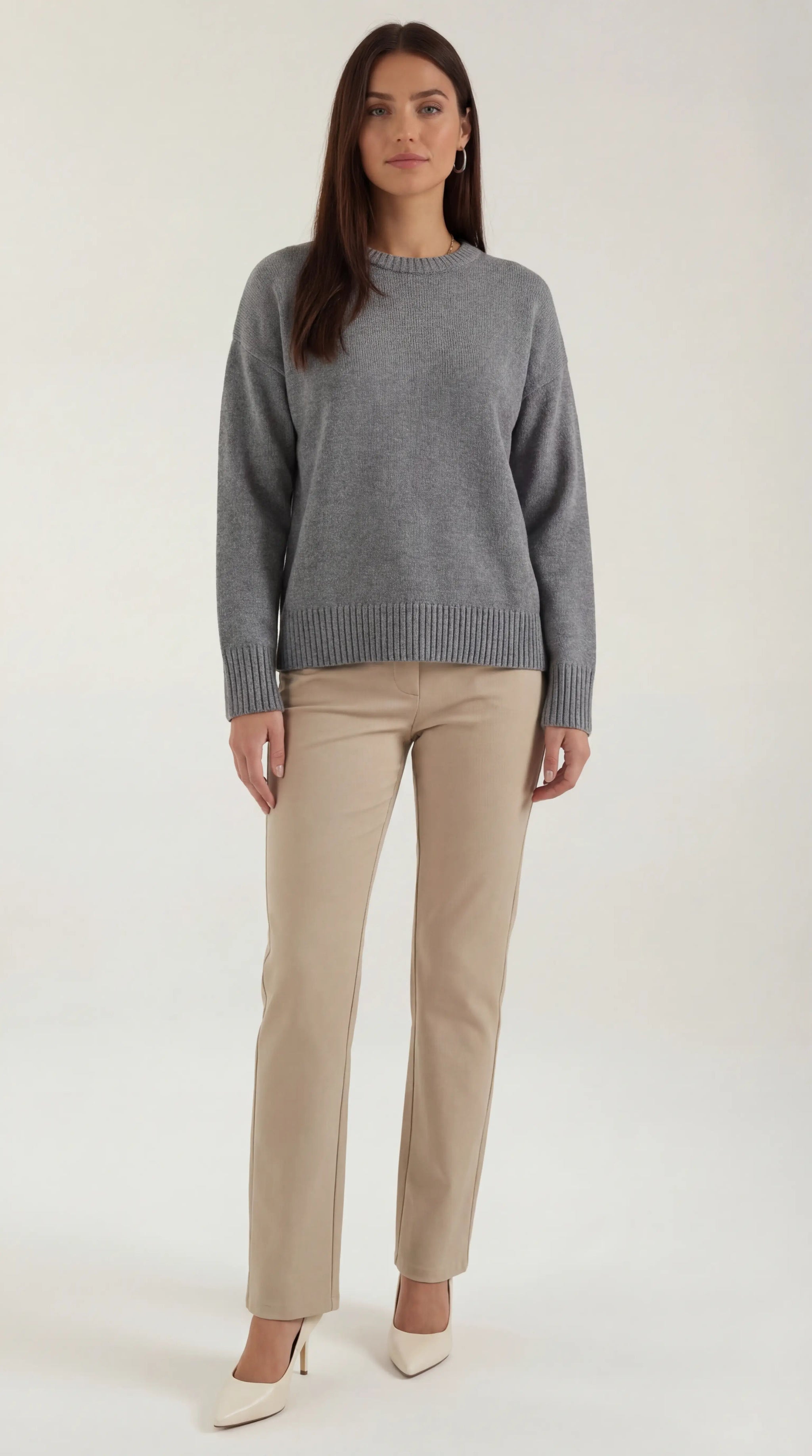 Ruby Women's Ribbed Edge Oversized Knit Jumper - Grey