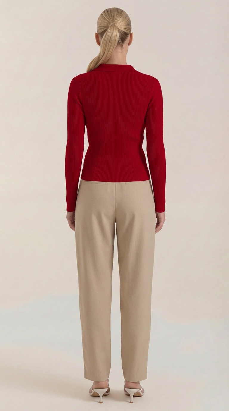 Sara Women's V-Neck Ribbed Collared Knit Jumper