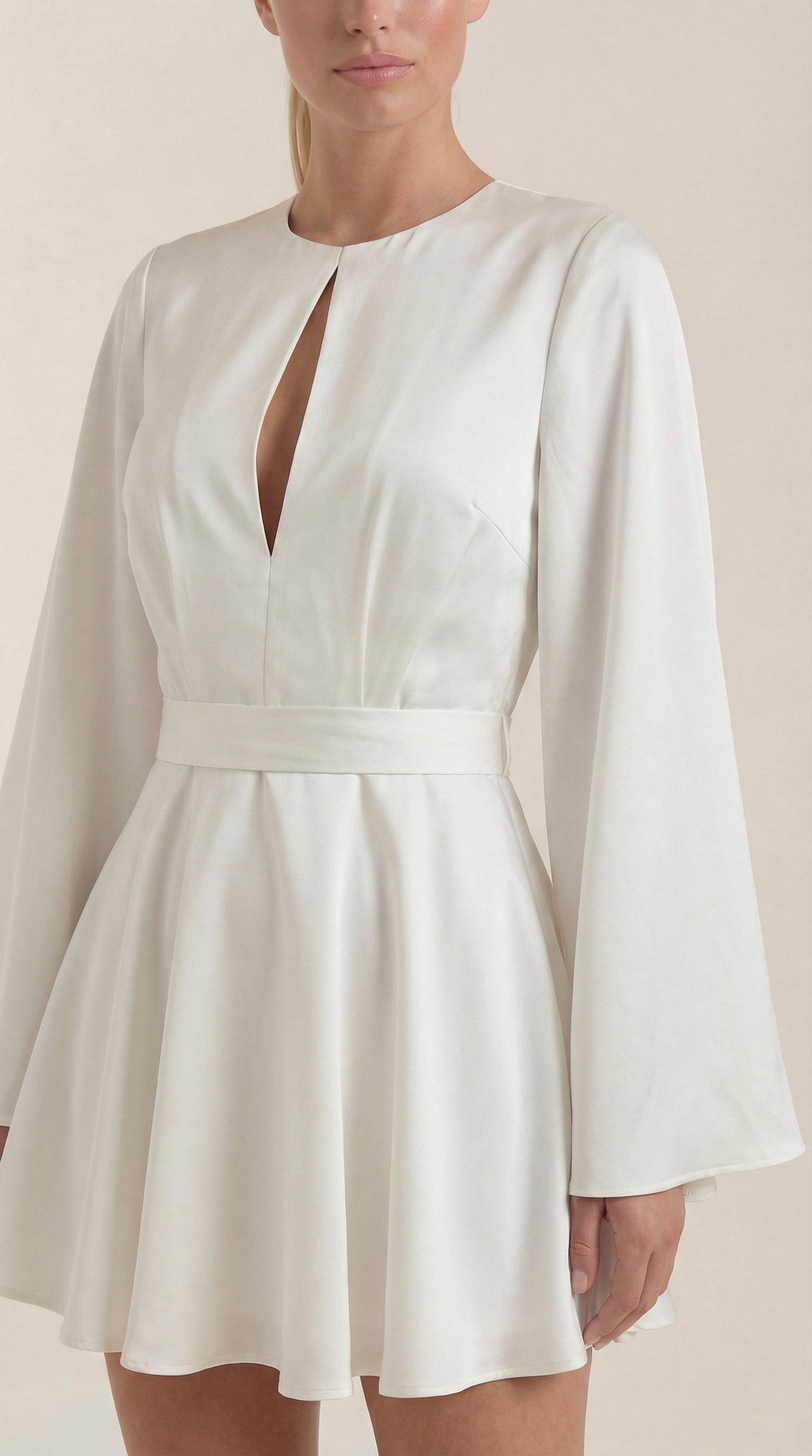 Serena Women's Flowy Bell Sleeve Tie Waist Mini Dress