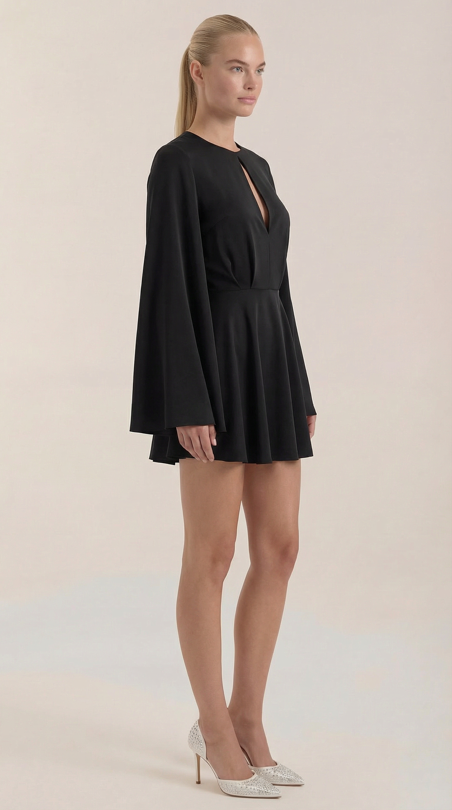 Serena Women's Flowy Bell Sleeve Tie Waist Mini Dress