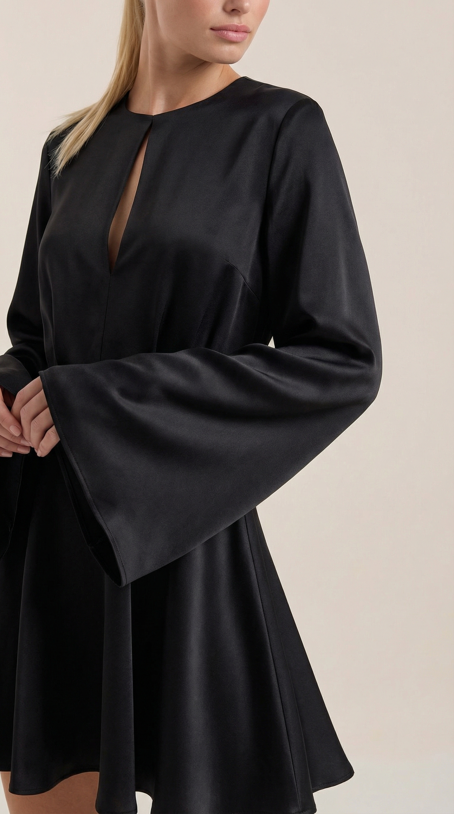 Serena Women's Flowy Bell Sleeve Tie Waist Mini Dress