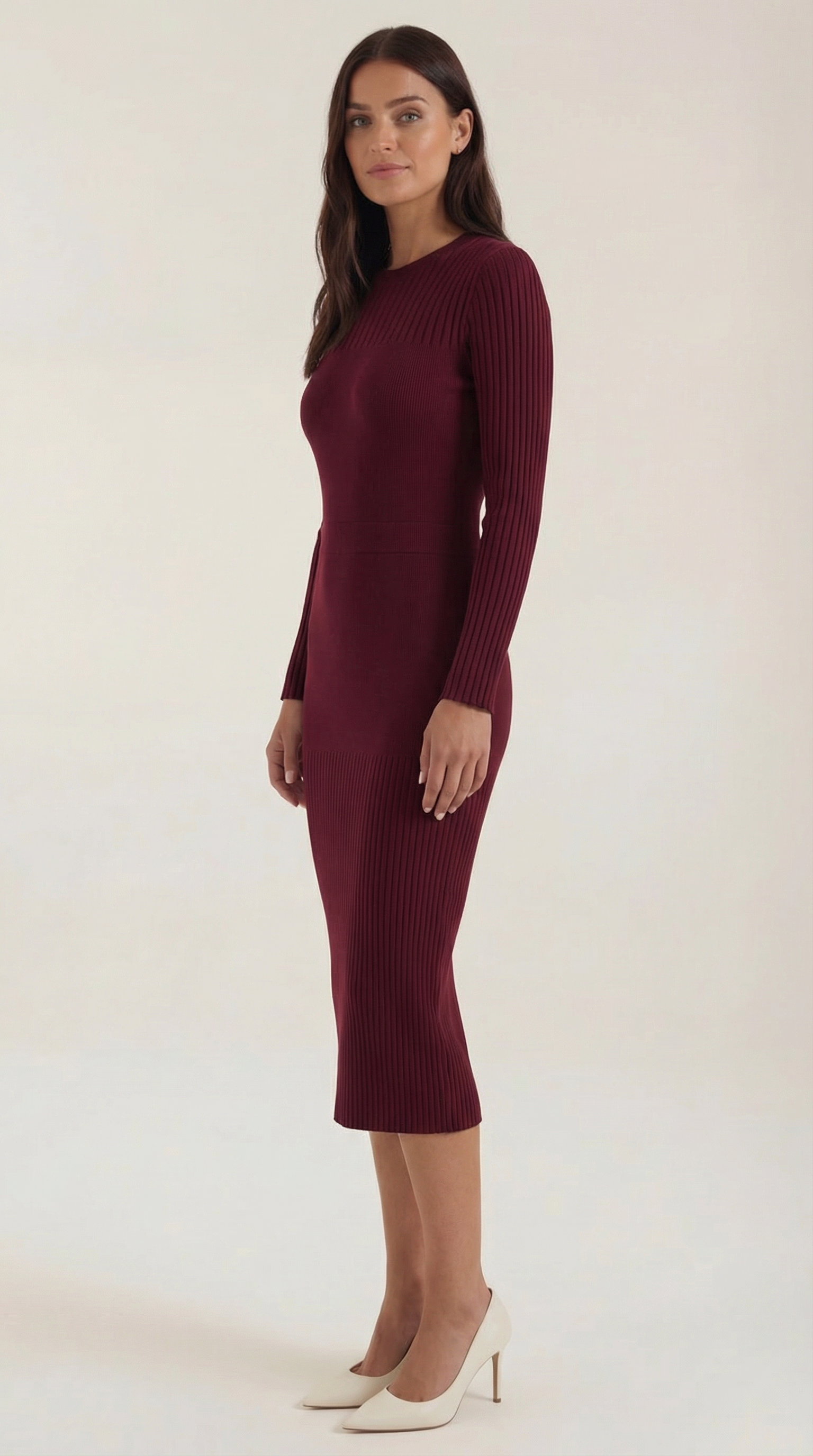 Sheila Women's Crew Neck Ribbed Bodycon Midi Dress