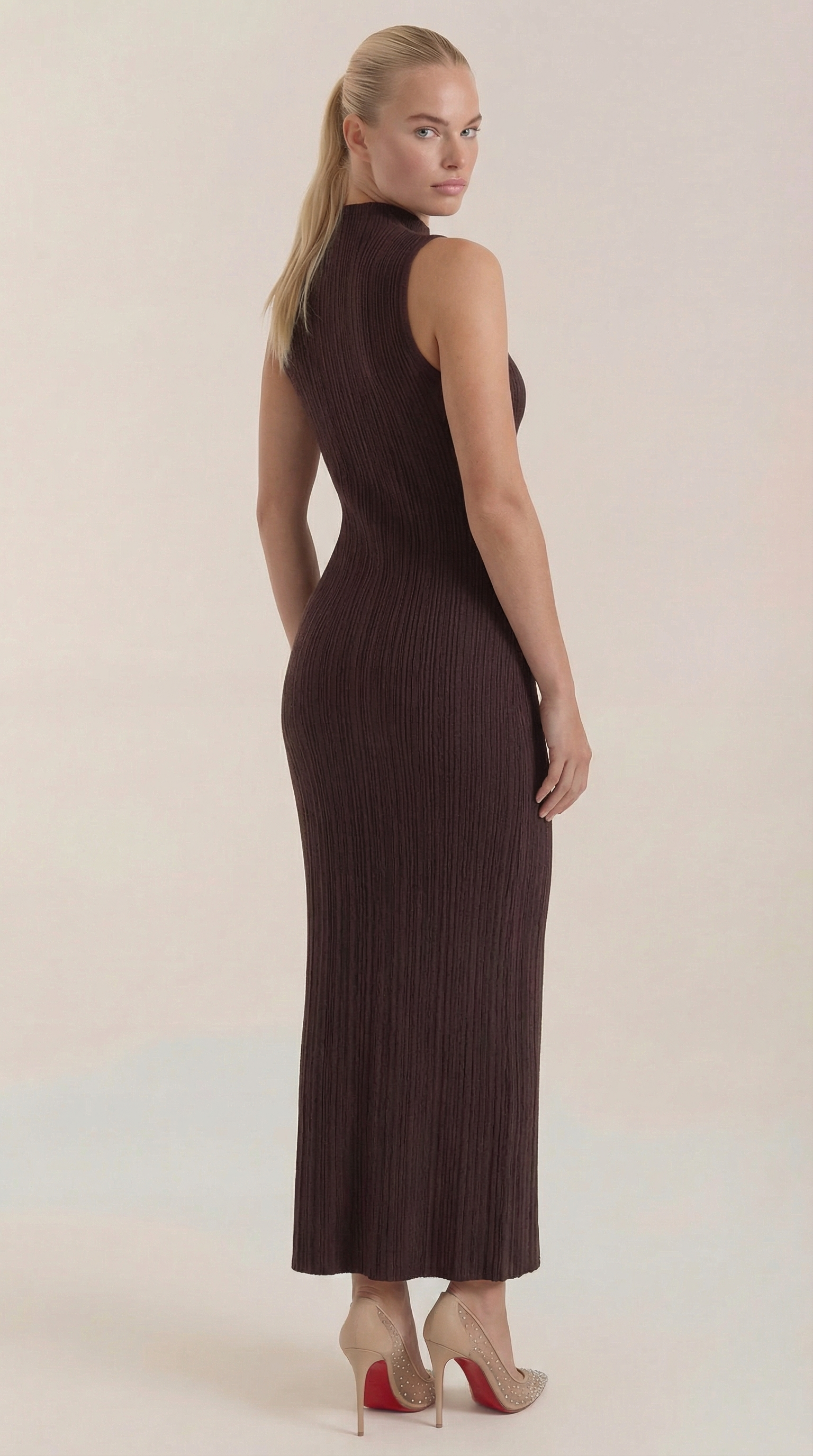 Sonia Women's Ribbed Mock Neck Bodycon Maxi Dress