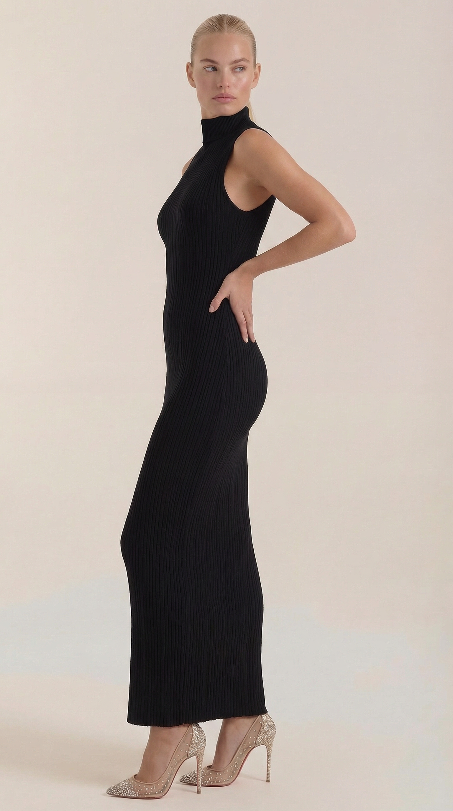 Sonia Women's Ribbed Mock Neck Bodycon Maxi Dress