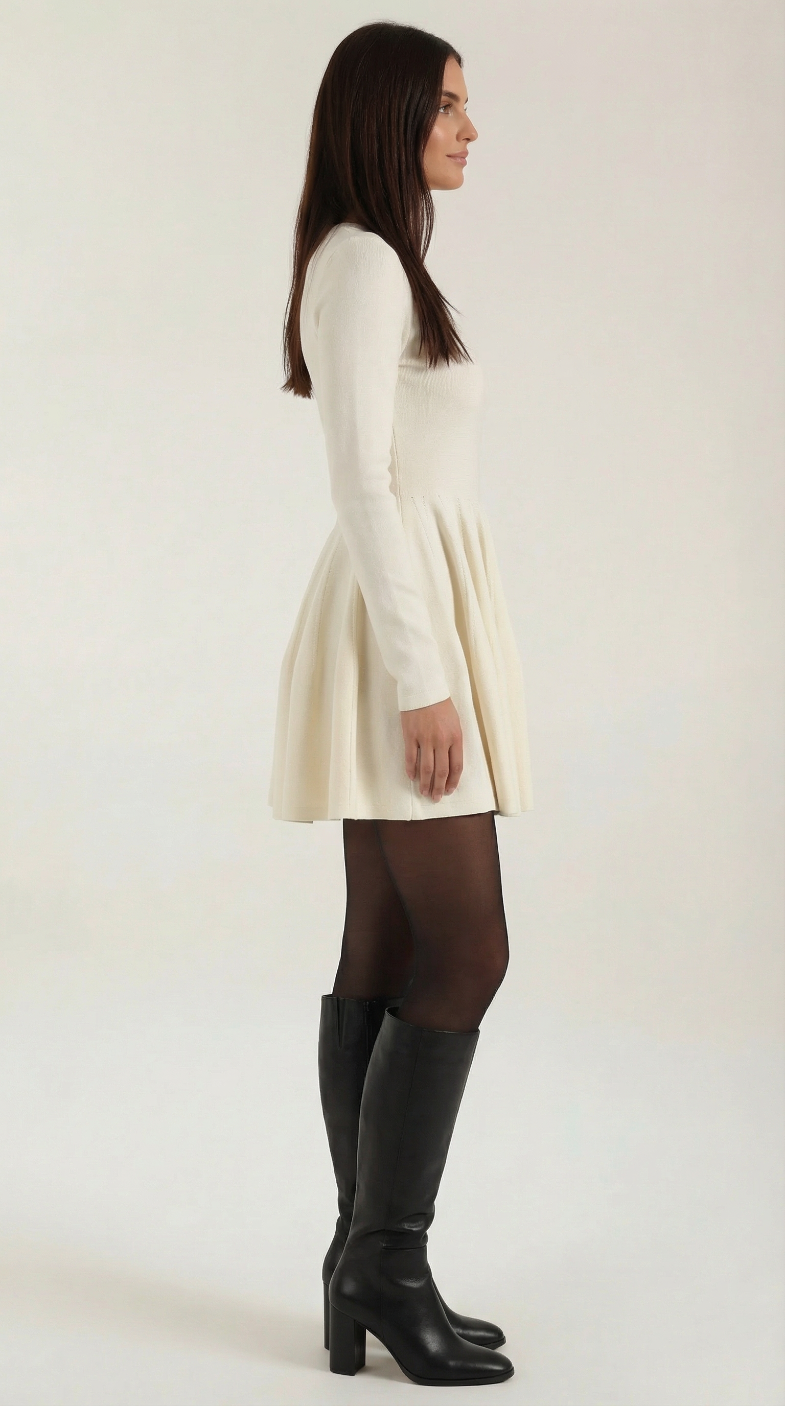 Tiffany Women's Pleated Long Sleeve Flare Mini Dress