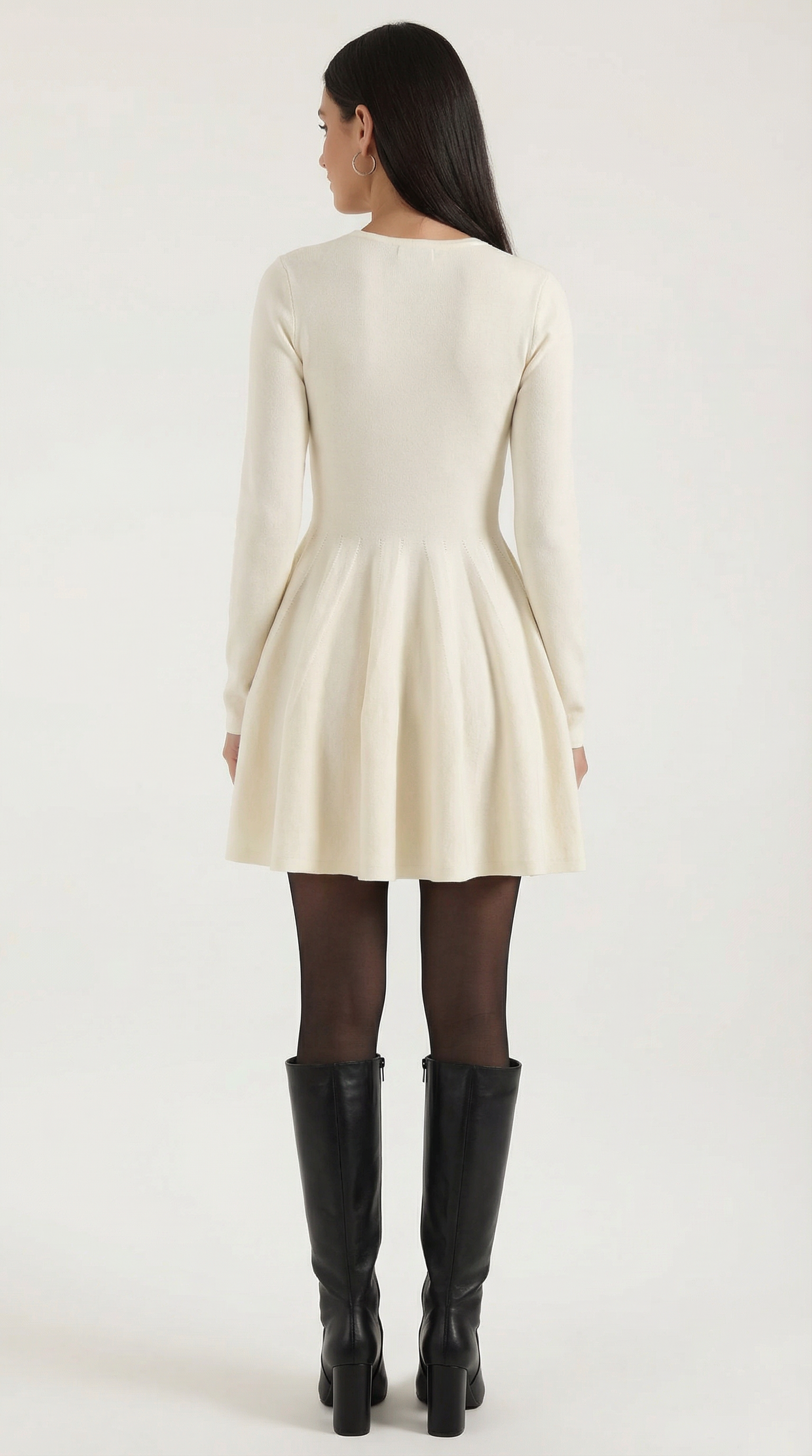 Tiffany Women's Pleated Long Sleeve Flare Mini Dress