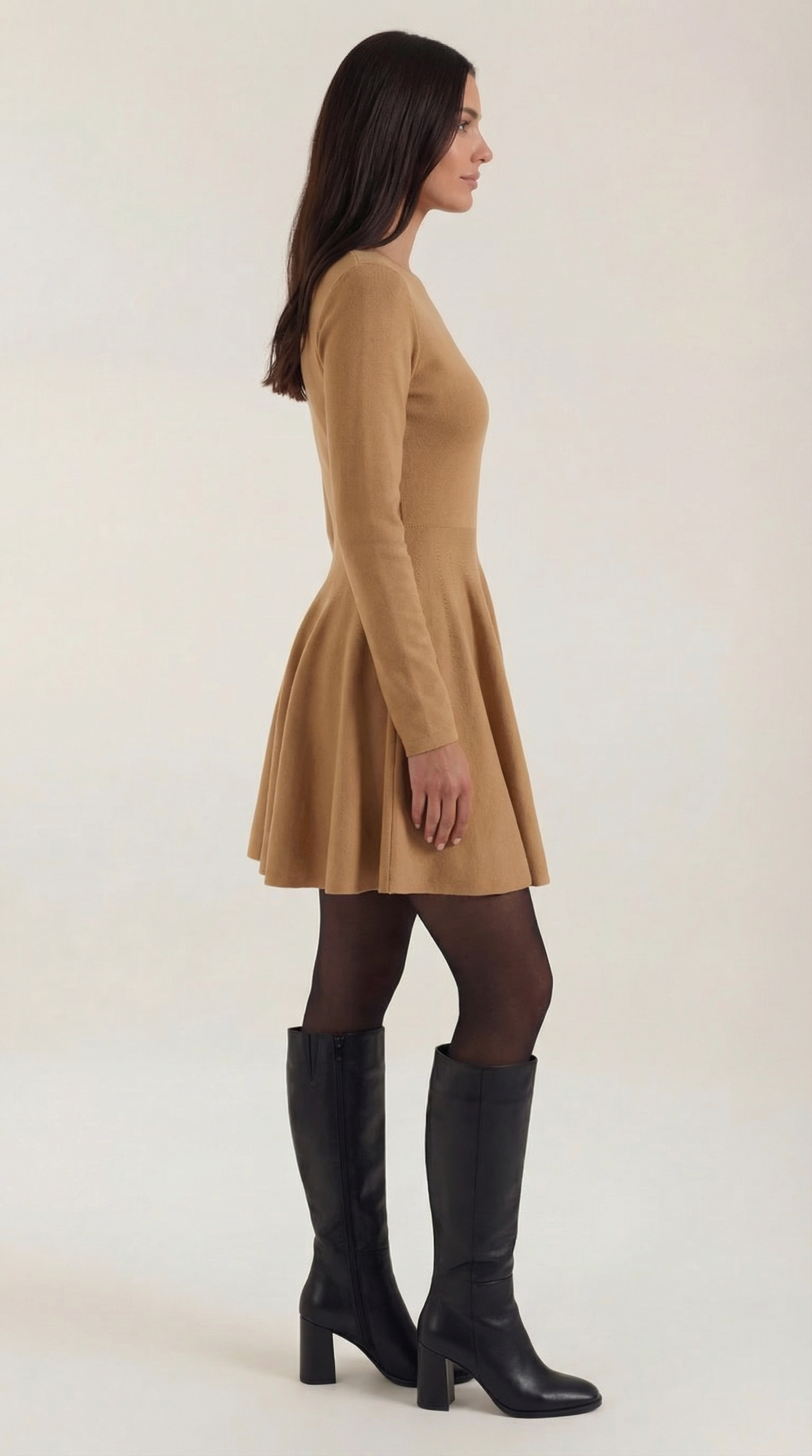 Tiffany Women's Pleated Long Sleeve Flare Mini Dress