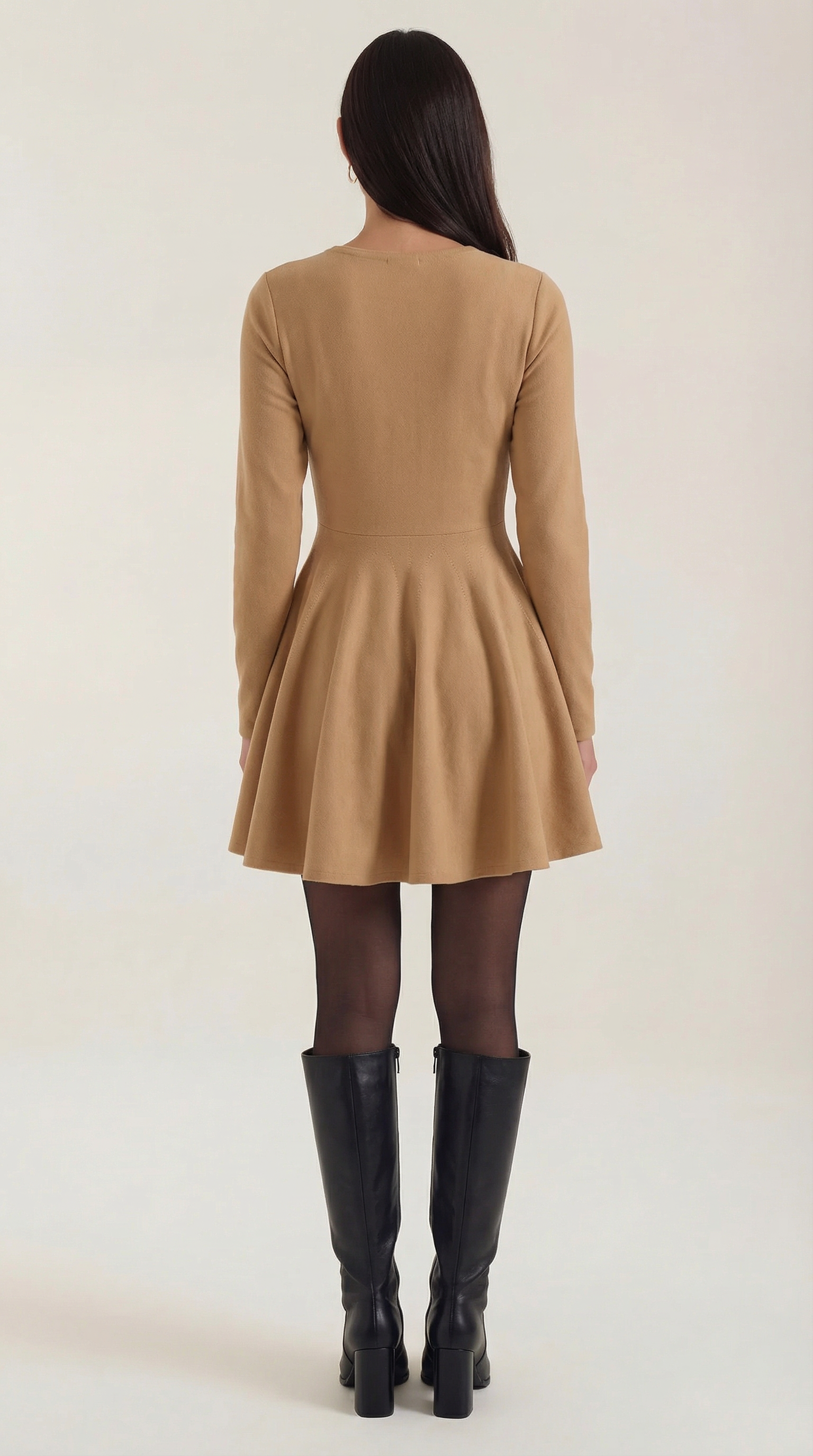 Tiffany Women's Pleated Long Sleeve Flare Mini Dress