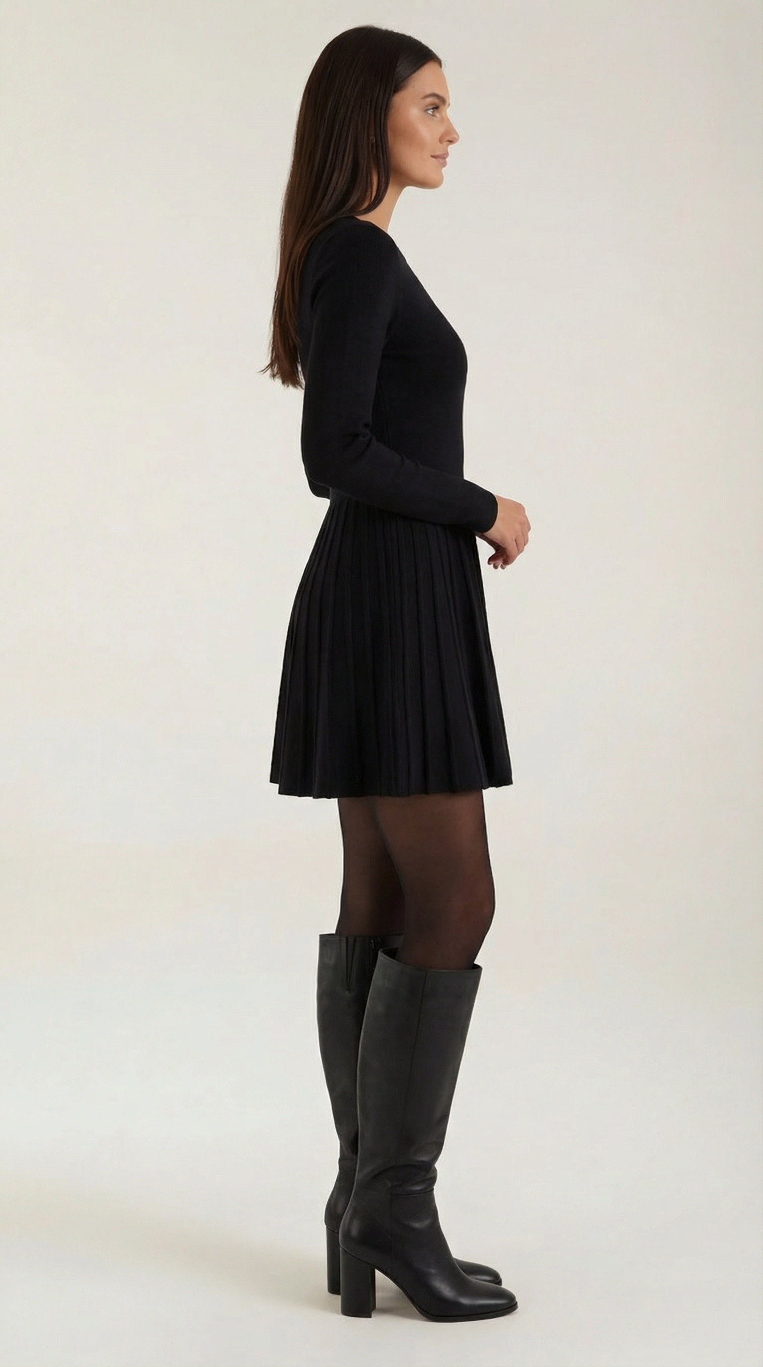Tiffany Women's Pleated Long Sleeve Flare Mini Dress