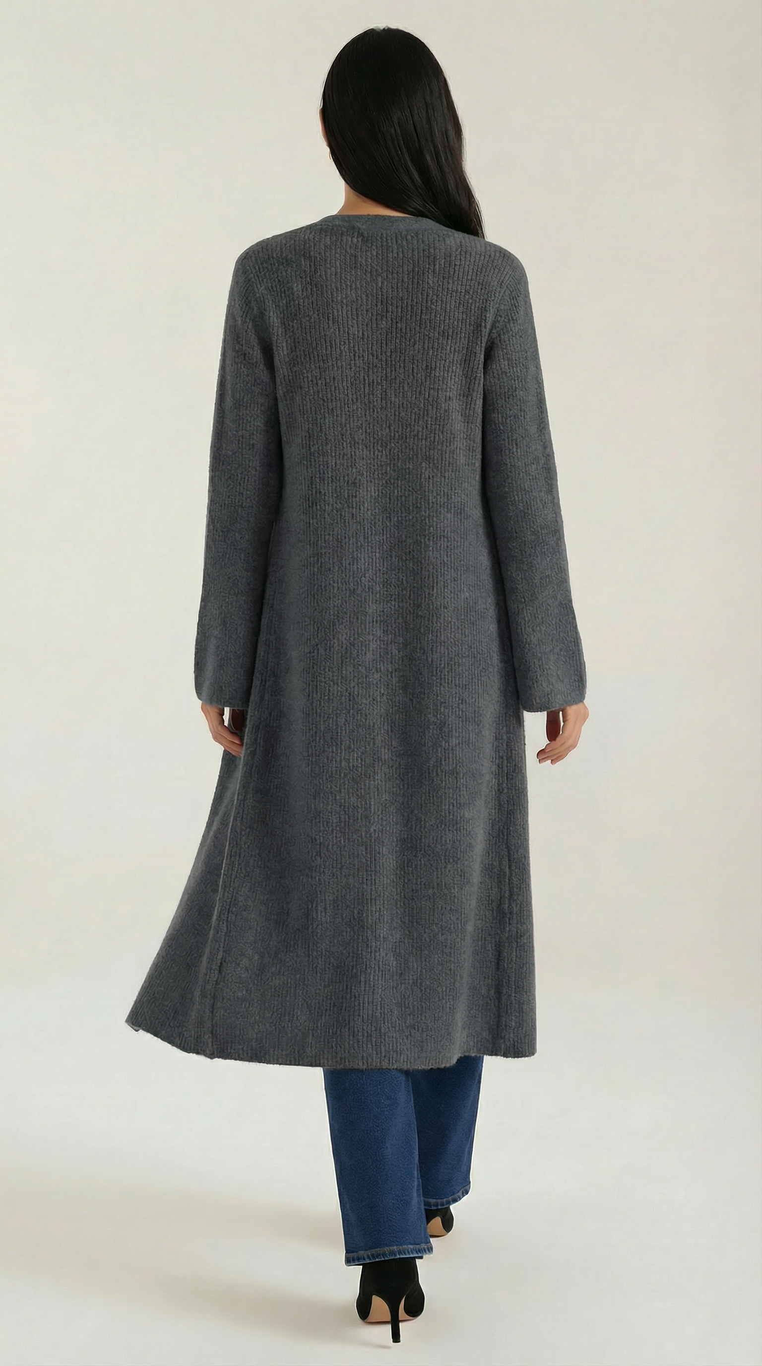 Valerie Women's Longline Ribbed V-Neck Maxi Cardigan