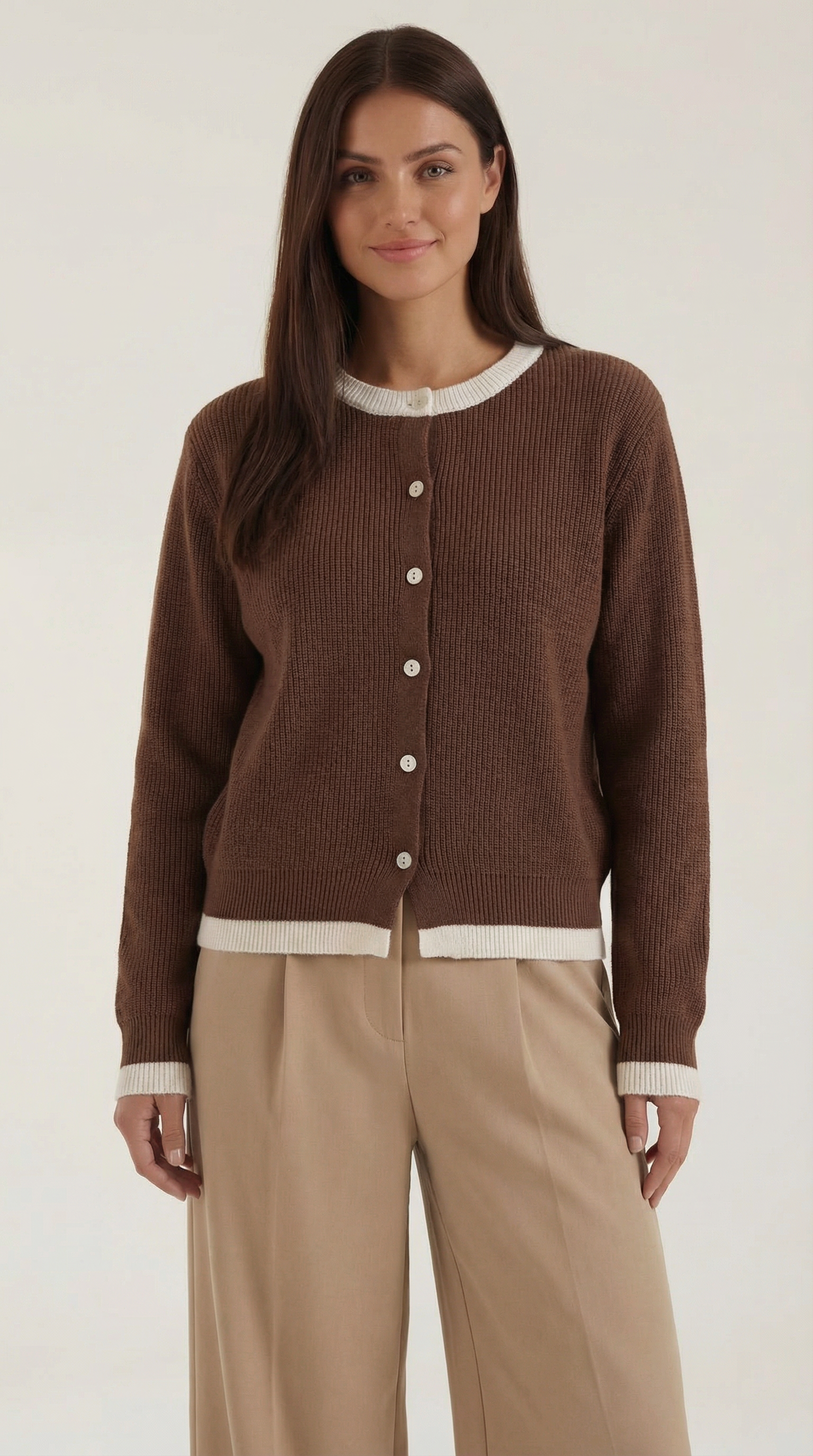Wynona Women's Contrast Trim Button-Up Knit Cardigan