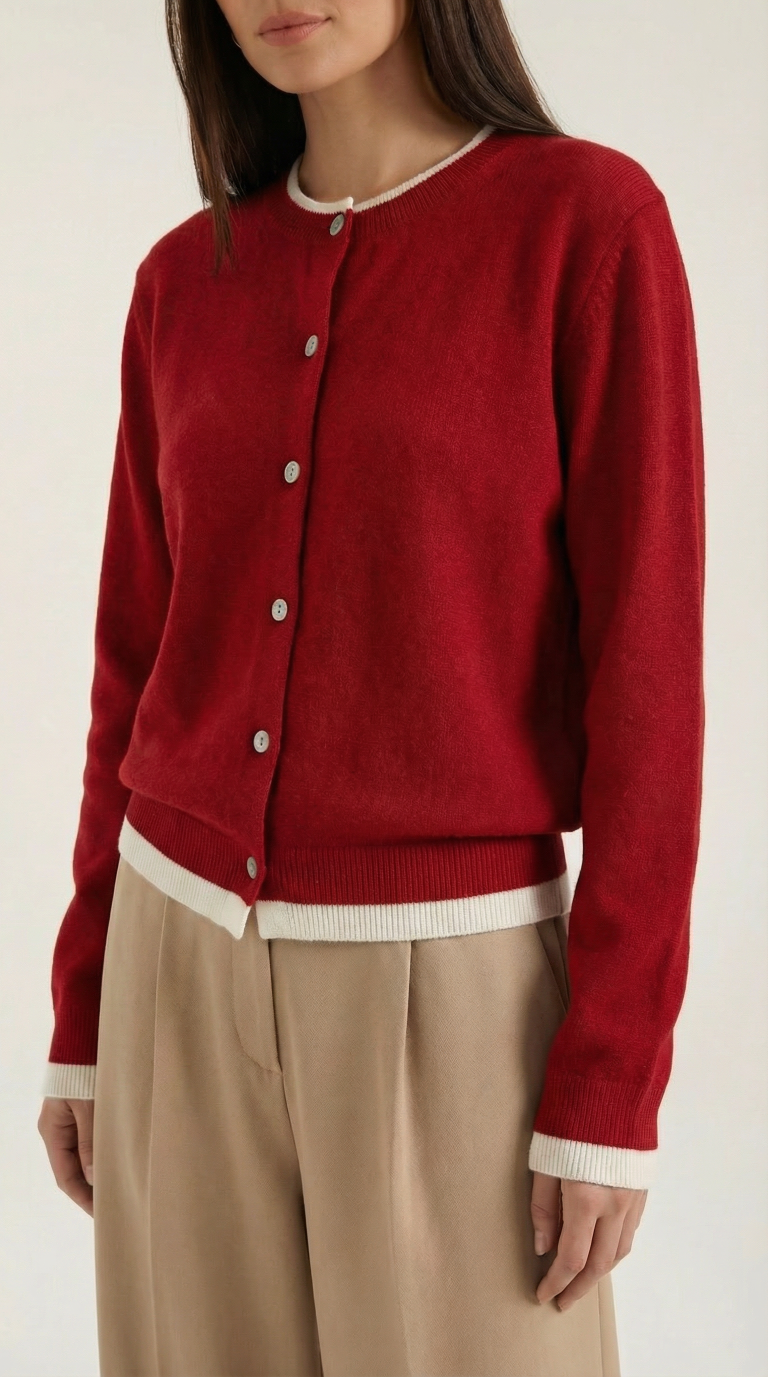 Wynona Women's Contrast Trim Button-Up Knit Cardigan