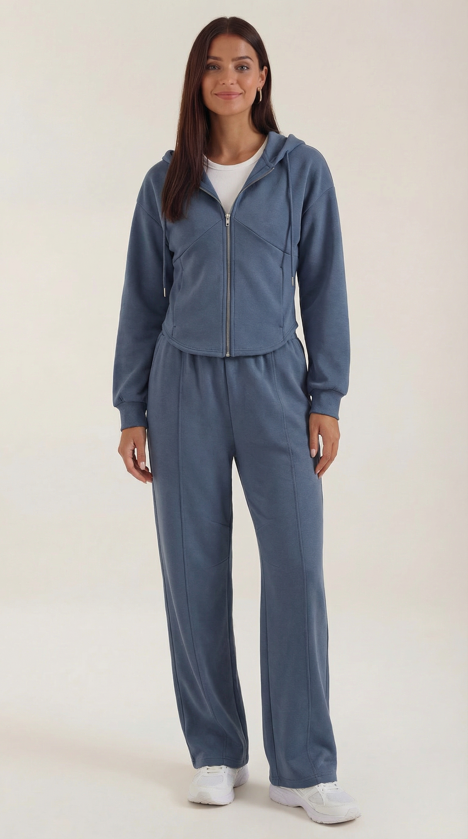 Yolanda Women's Zip Hoodie and Wide Leg Trousers Set - Blue